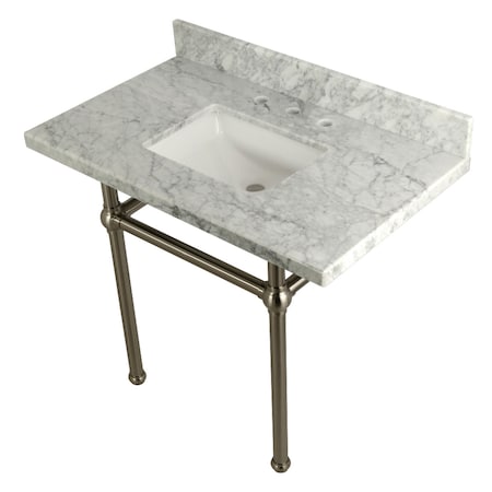 Kingston Brass 36X22 Marble Vanity Top W/ Brass Feet Combo, Marble/ Nickel KVPB3630MBSQ8